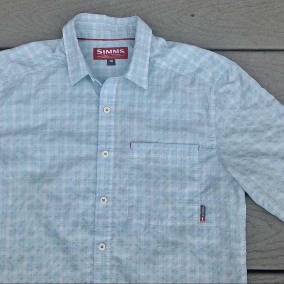 Simms Fishing Shirt Button Down M Lightweight Blue - Picture 2 of 6